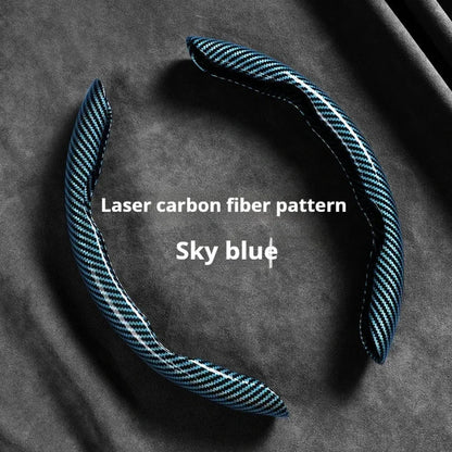 2-Piece Carbon Fiber Silicone Steering Wheel Cover — 38cm (15 Inch) Anti-Skid Car Accessory