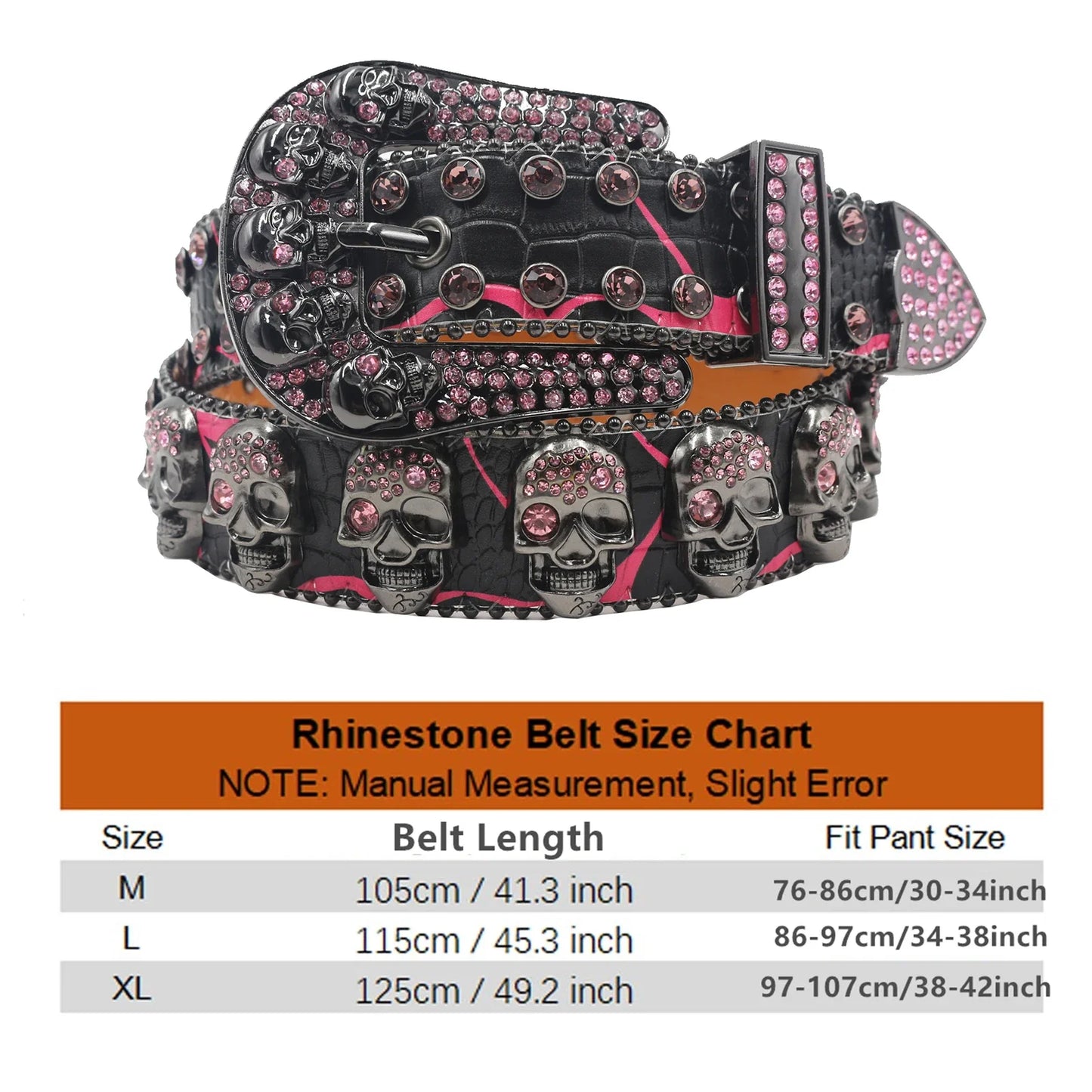 Men's & Women's Skull Rhinestone Western Denim Belt – Hip Hop Punk Y2K Shiny Rivet Artificial Diamond Design