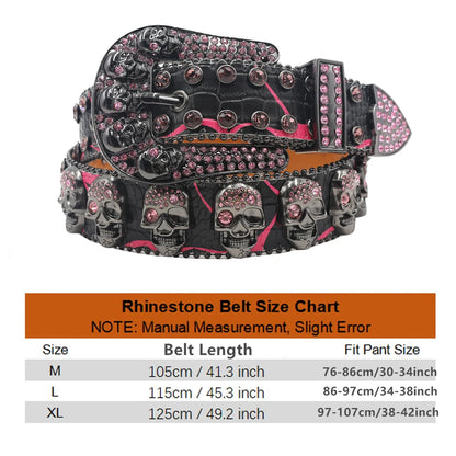 Men's & Women's Skull Rhinestone Western Denim Belt – Hip Hop Punk Y2K Shiny Rivet Artificial Diamond Design