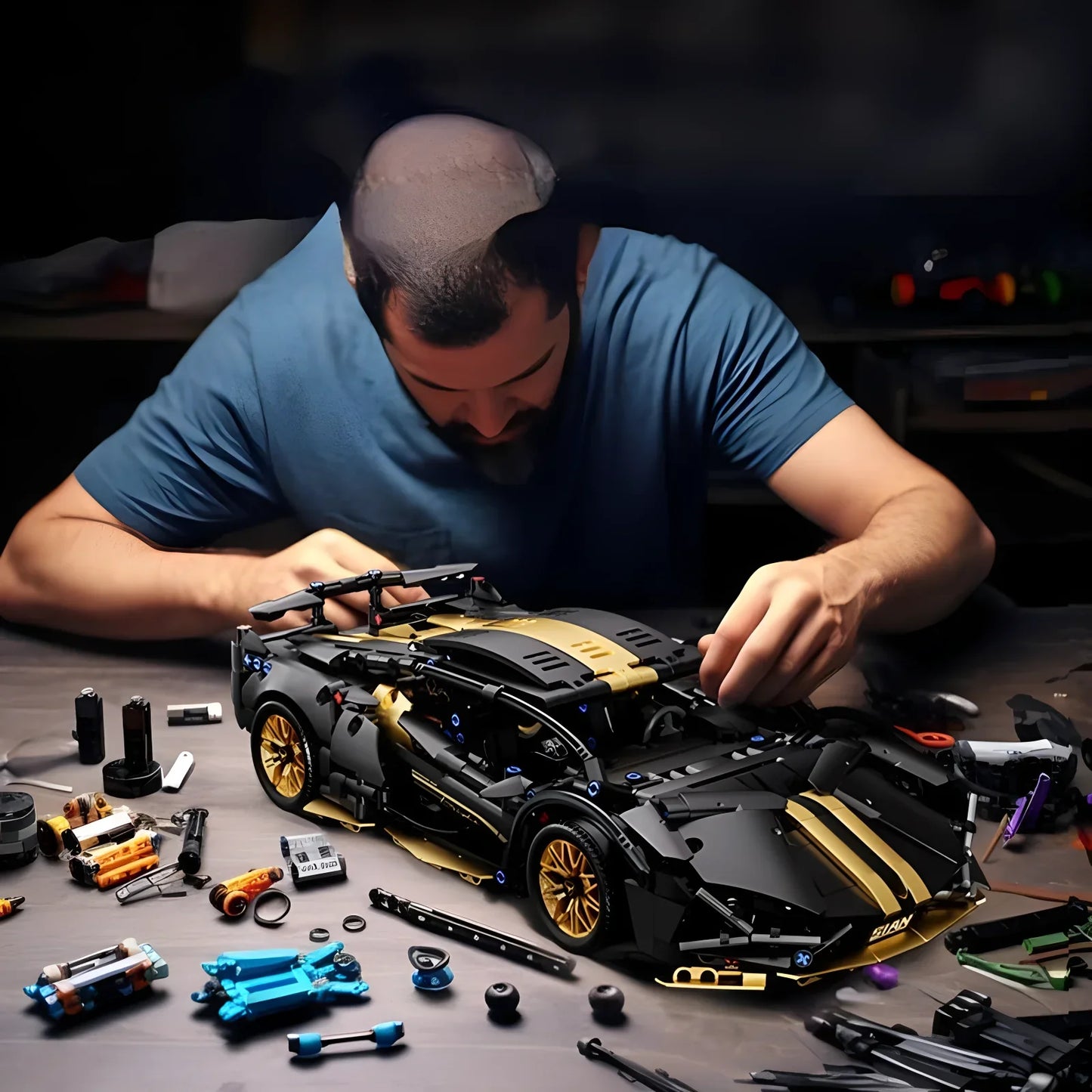 1:14 Technical Racing Sport Car Model Building Blocks, DIY Supercar Brick Puzzle, 1280+ Pieces, Gift for Kids and Adults
