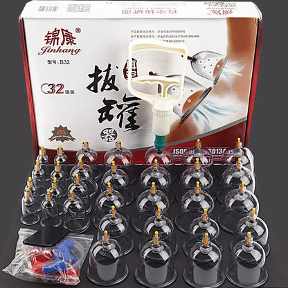 32-Jar Vacuum Cupping Therapy Set – Full Body Suction Cups for Massage, Physiotherapy & Self-Help Wellness Treatment