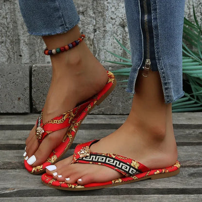 Sexy Women's Flip-Flops – Fashionable Printed Flat Slippers, Outdoor Sandals in Large Sizes