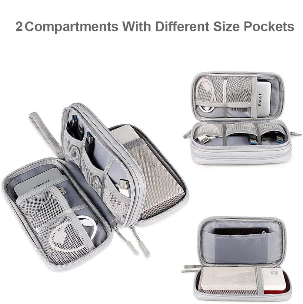 Travel Electronics Organizer Bag — Portable Waterproof Double-Layer Storage for Cables, Wires & Accessories