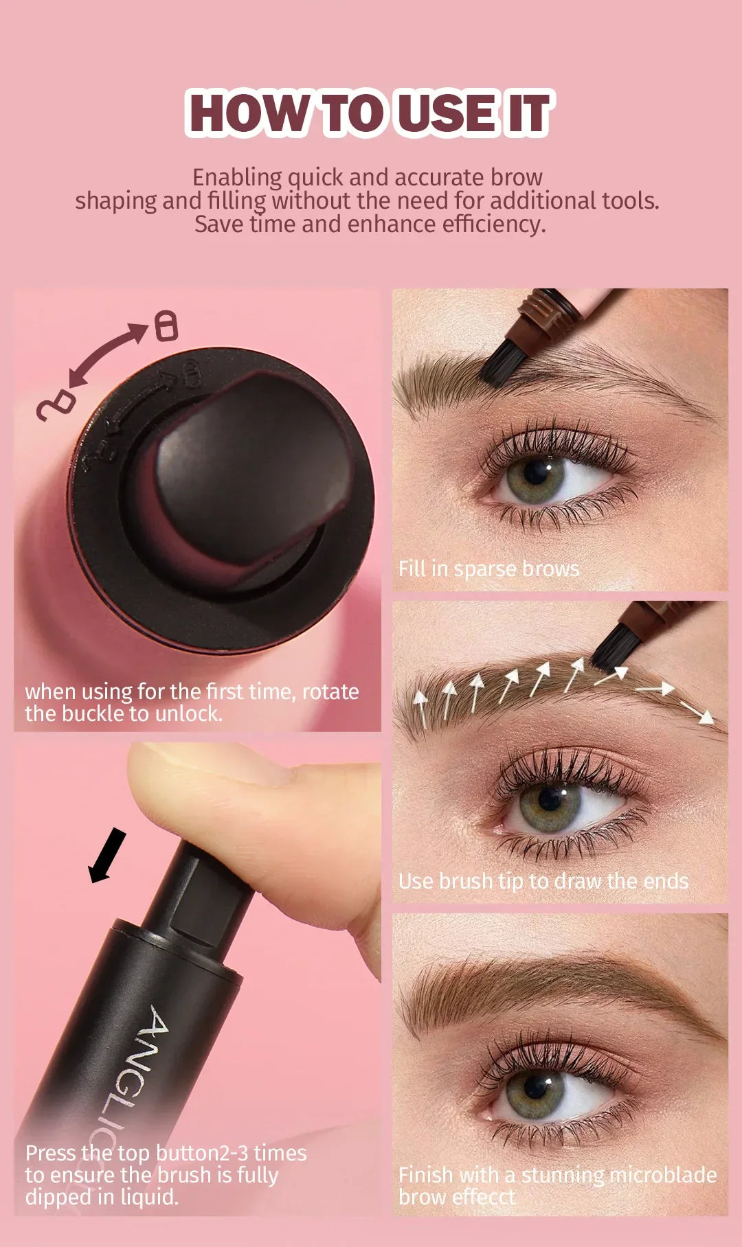 Wild 3D Eyebrow Pencil – Square Angled Brush Velvet Brow Dye Cream, Waterproof & Anti-Smudge Tint Pen