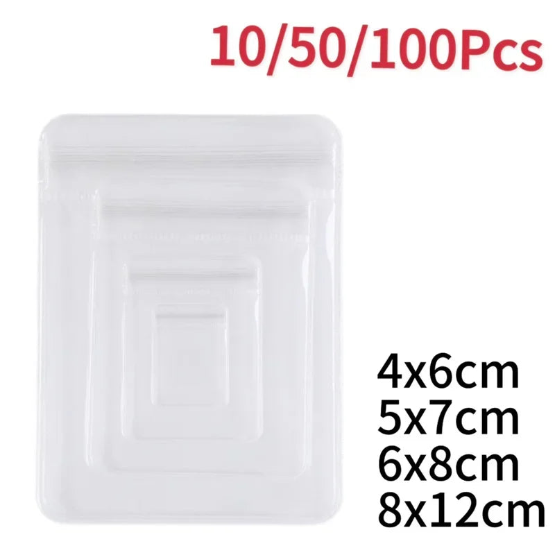 10–100PCS PVC Self-Sealing Zip Lock Bags — Thick Transparent Reclosable Pouches for Jewelry & Gift Storage