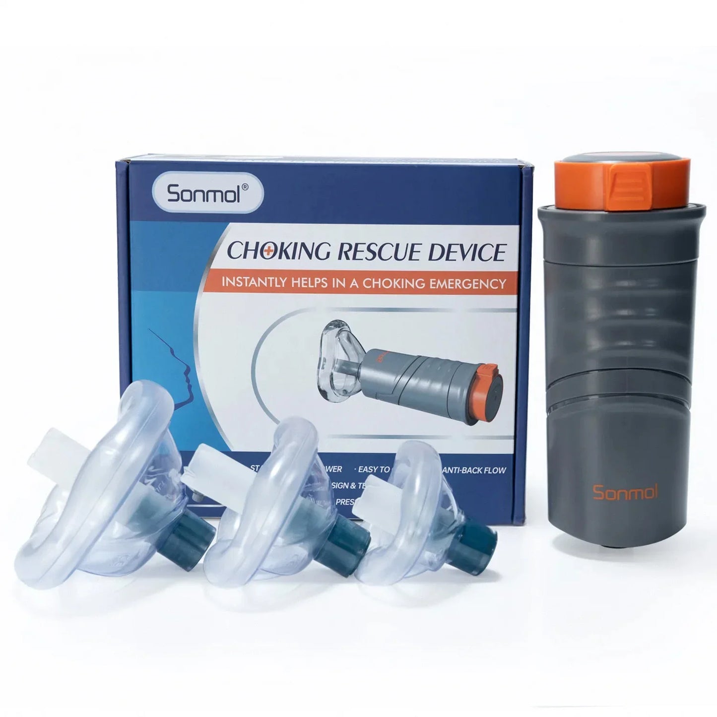 Automatic Anti-Choking Rescue Device with 3 Mask Sizes – First Aid Airway Assist Kit for Adults & Kids, Home Emergency