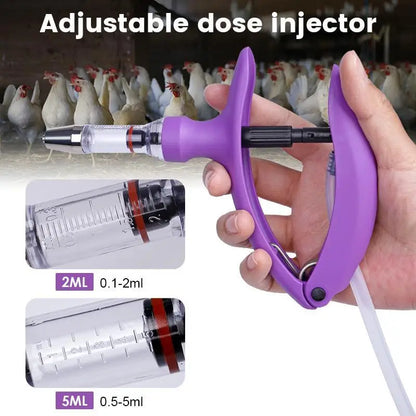 2ml/5ml Veterinary Animal Syringe - Continuous Injector with 10 Needles for Cats, Chickens, Sheep, Farm Use