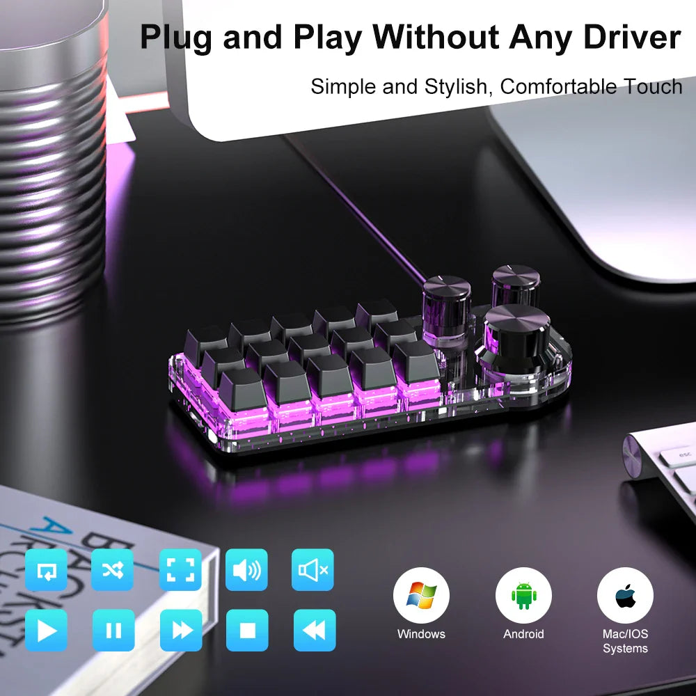 15-Key RGB Mechanical Macro Keyboard — Custom Programmable Hotswap Macropad with 3 Knobs for Photoshop & Gaming