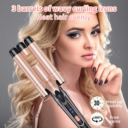 5 in 1 Hair Curler Wand Set with Curling Brush – 0.35” to 1.25” Curling Iron, Heat Resistant Glove & Hair Clips