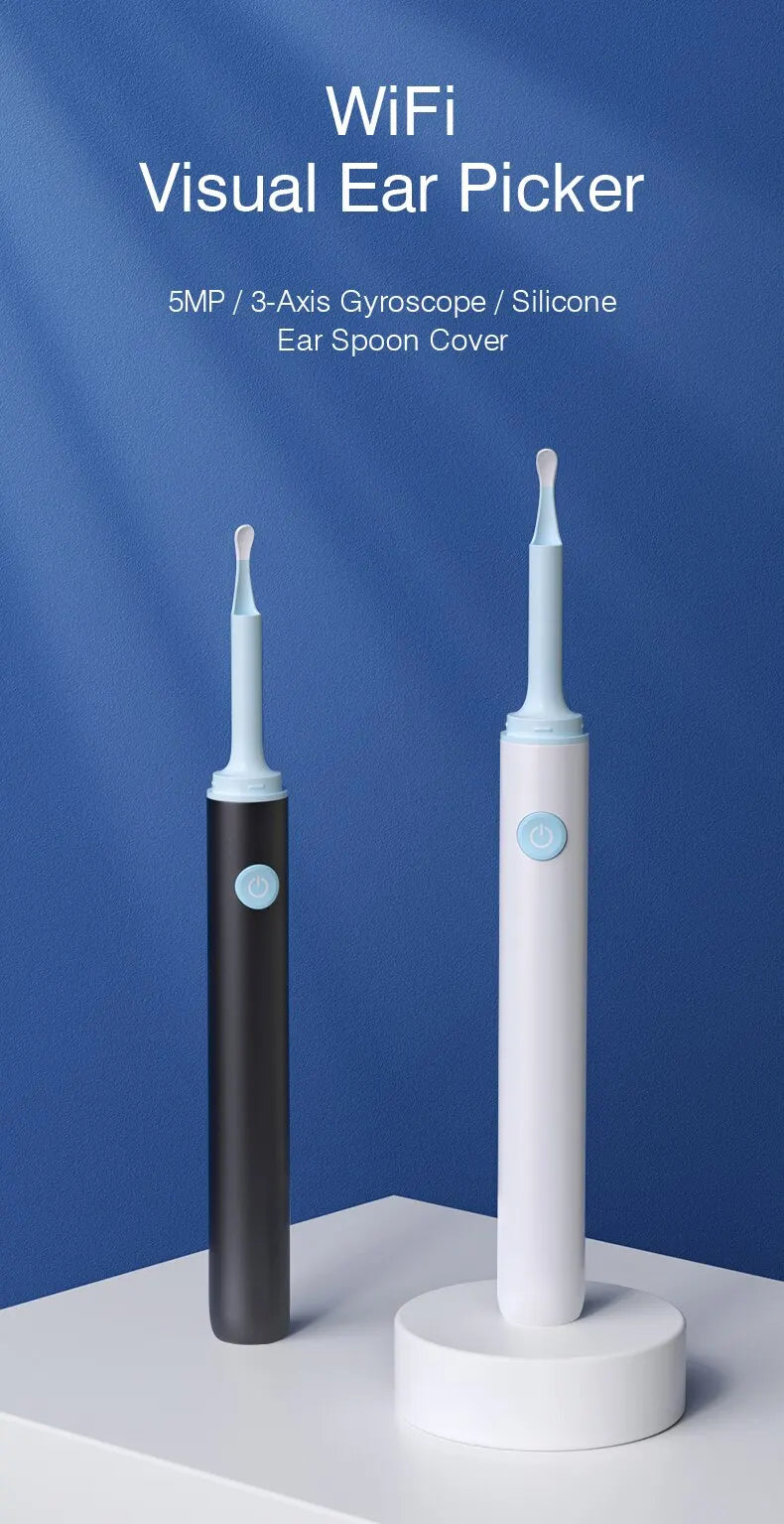 Wireless Visual Ear Endoscope Camera – 5MP Ear Cleaning Tools with Safe Silicone Earpick, Luminous Otoscope & Ear Wax Remover