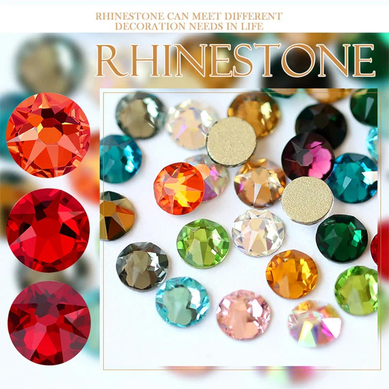 QIAO 2088 Crystal Nail Art Rhinestones — Flat Back Non-Hotfix Strass for DIY Nail Decorations (8 Big + 8 Small)