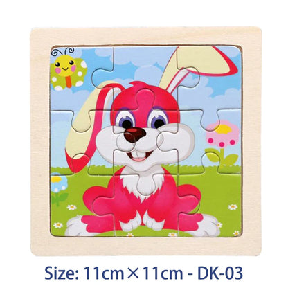 11cm Kids Wooden Jigsaw Puzzle – Cartoon Animal & Vehicle Montessori Educational Toys