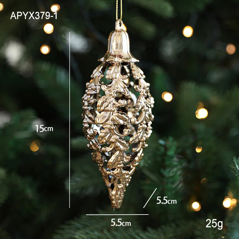 Christmas Tree Ornaments – Gold Plastic Balls with Butterfly, Dragonfly, Angel & Snowflake Decorations