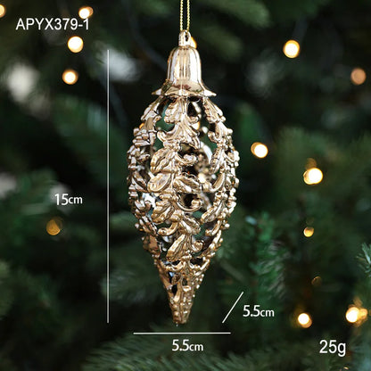 Christmas Tree Ornaments – Gold Plastic Balls with Butterfly, Dragonfly, Angel & Snowflake Decorations
