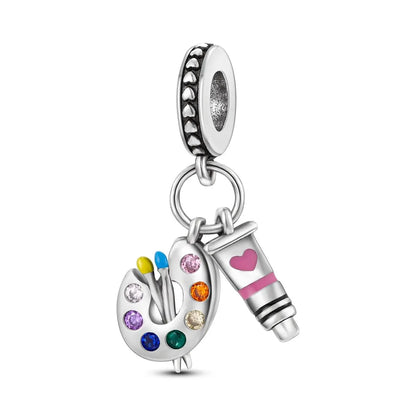 MULA Silver-Plated Sunflower & Four-Leaf Clover Dangle Charms - DIY 3MM Snake Chain Bracelet