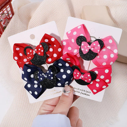 Girls' Polka Dot Bow Hair Clips - 2-Piece Cute Cartoon Hairpins for Toddlers & Babies