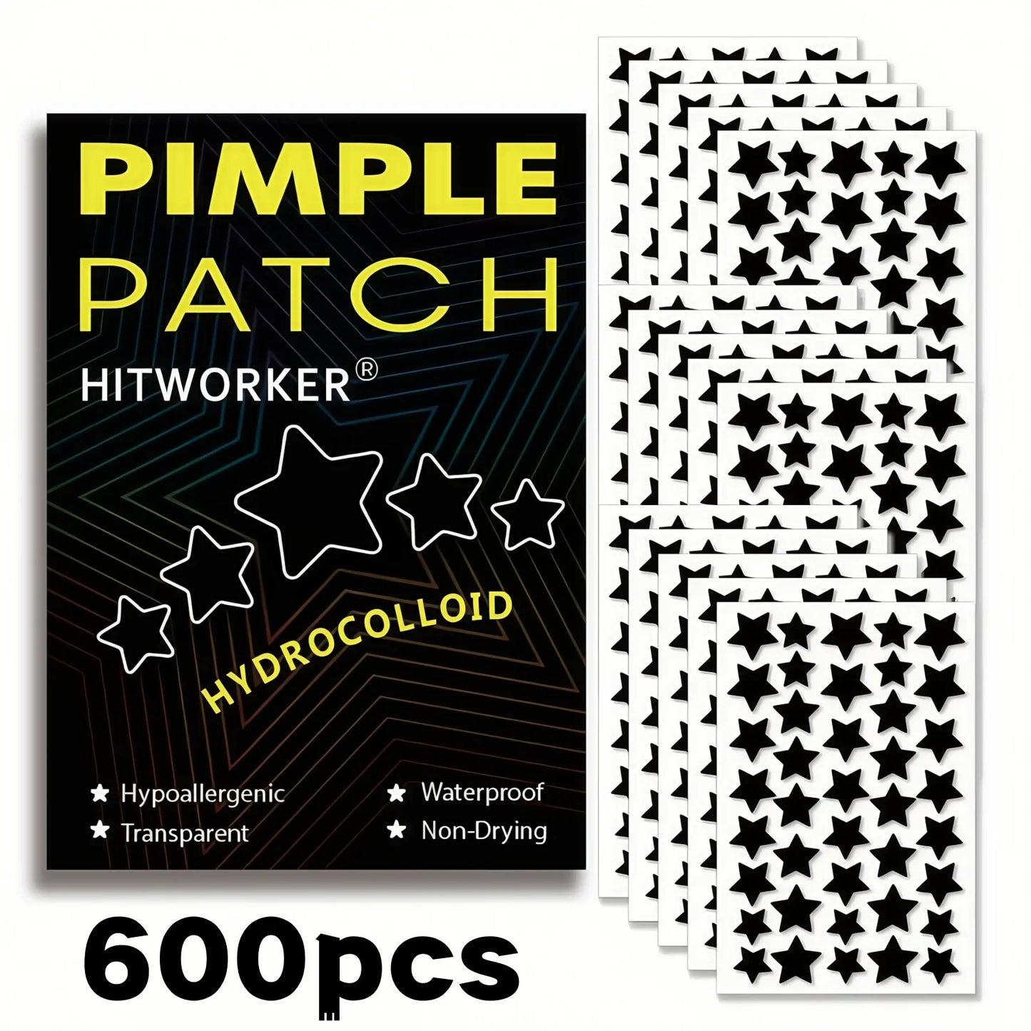 600 Black Star Pimple Patches – Celebrity-Inspired Waterproof Acne Concealer Dots, 600 Count Limited Edition