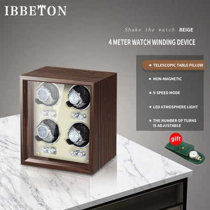 IBBETON Luxury Wood Watch Winder – High-End Automatic Watch Box (2/4/6 Slots) with Mabuchi Mute Motor & Storage Cabinet