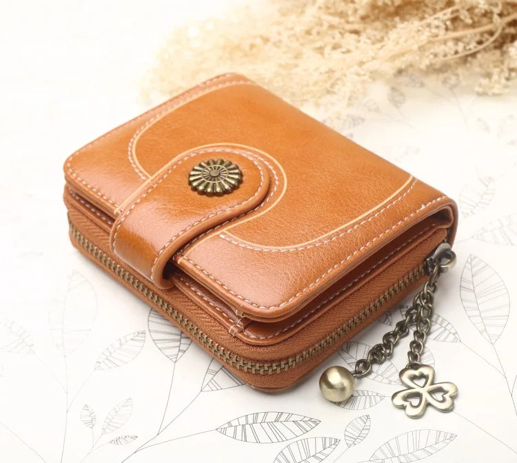 Women’s PU Leather Wallet — Short Hasp Coin & Card Holder, Small Money Bag Clutch in Blue & Red