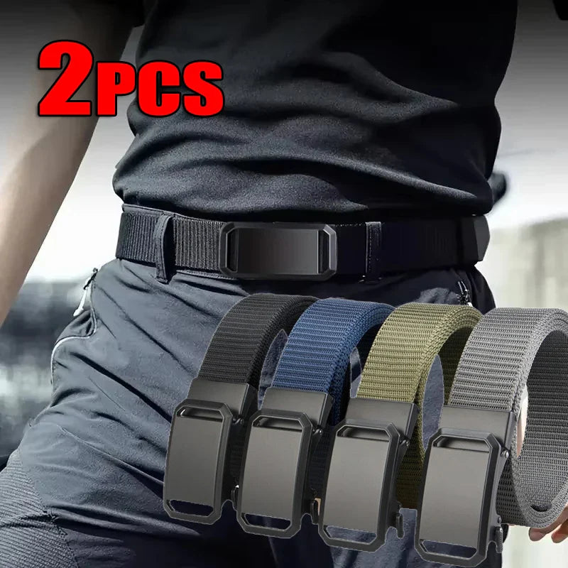 Newest Automatic Buckle Canvas Belt – Tactical Waist Belt for Men, Durable Casual Outdoor, Hunting, Golf & Adventure Training Pants