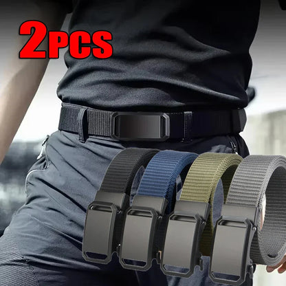 Newest Automatic Buckle Canvas Belt – Tactical Waist Belt for Men, Durable Casual Outdoor, Hunting, Golf & Adventure Training Pants