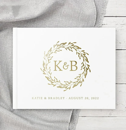 Personalized Wedding Guest Book - White/Black Elegant Keepsake, Photo Album & Signature Book for Messages