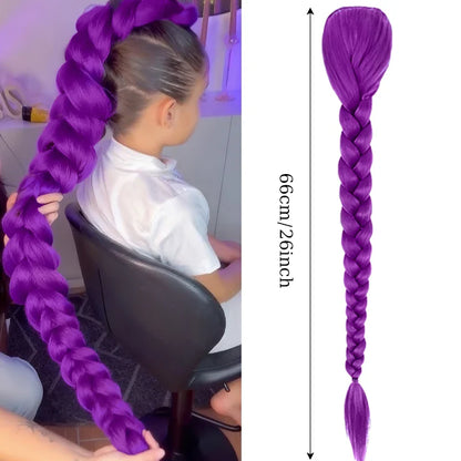26-Inch Synthetic Braided Purple Ponytail – Kids Costume Hairstyle with Clips, Perfect for Halloween & Christmas for Girls
