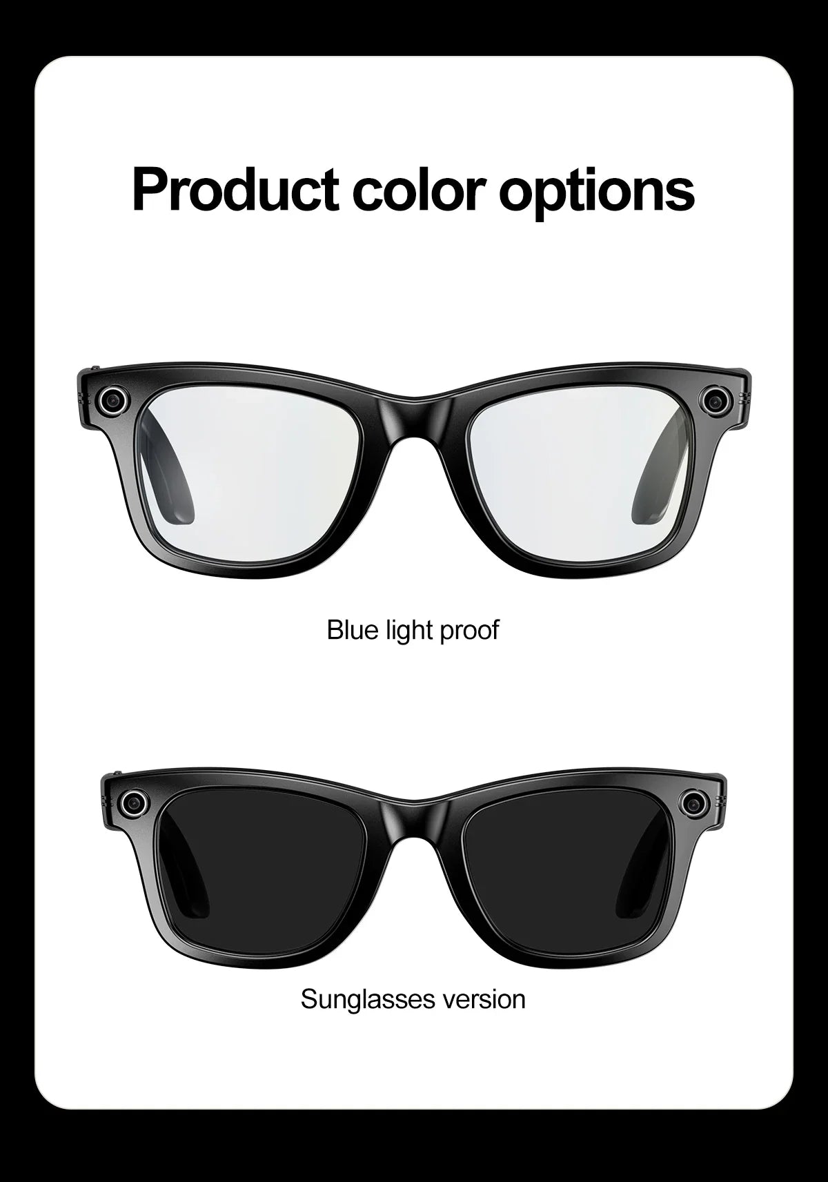 Smart AI Glasses — Video Recording, Photo Recognition, Translation, Bluetooth with 260mAh Battery, IP65 Waterproof