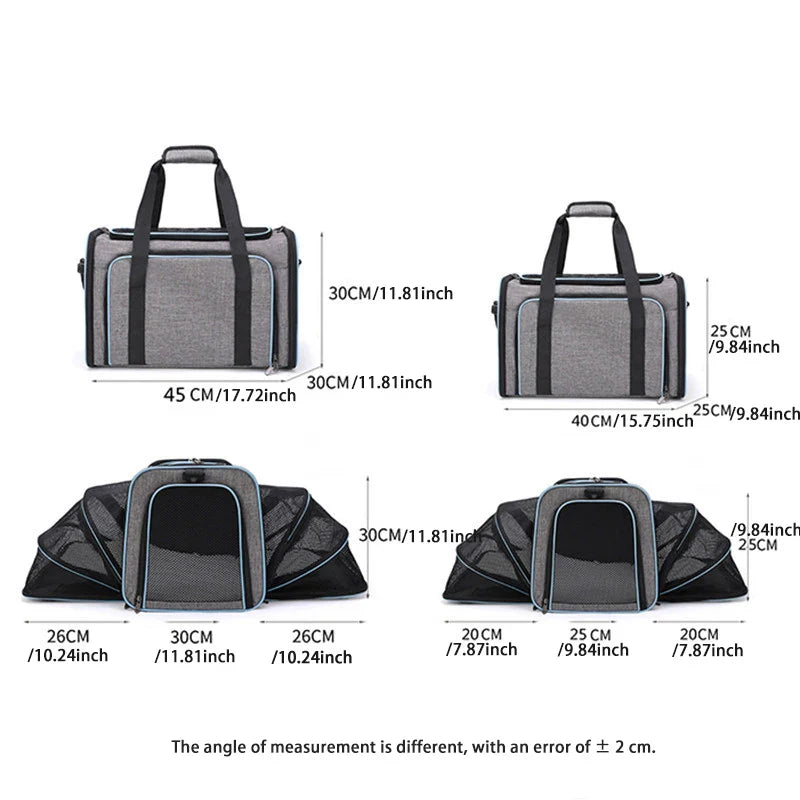 Foldable Pet Carrier Bag – Breathable Mesh Travel Bag for Small Dogs & Cats with Expandable Design