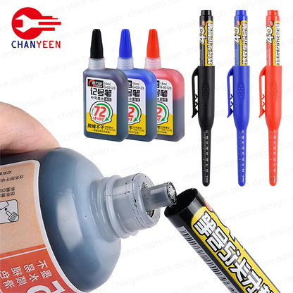 45mm Deep Hole Marker Pen - Waterproof Long Nib Carpenter Pen for Woodworking, Black/Blue/Red Ink