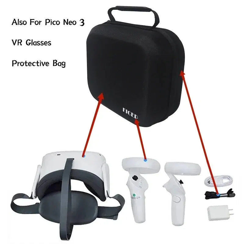 FICEP VR Headset Carrying Case — Hard EVA Portable Storage Bag for Oculus Quest 2, Meta Quest 3 & Pico 4