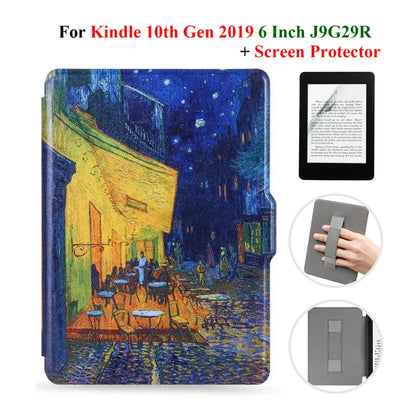 Kindle 10th Gen 6" Leather Case – Hand Strap & Screen Protector Cover with Wake/Sleep Function (2019, J9G29R)