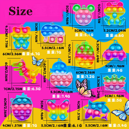 10/30/50PCS Rainbow Keychain Fidget Toys – Kawaii Cartoon Sensory Stress Relief Keychains for Kids & Adults Party Favors
