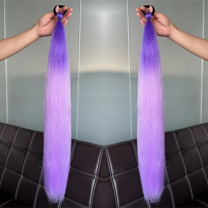 2Pcs Purple Synthetic Ponytail Extensions – Long Straight Hair Accessories with Rubber Bands for Women & Halloween