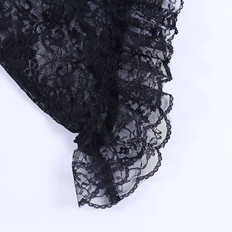 Lace Gothic See-Through Shrug Top – Black Flare Sleeve Crop Top, Vintage Punk Style for Women