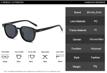 SHAUNA Retro Square Polarized Sunglasses — Fashion Rivet-Decorated Shades for Women & Men, UV400 Driving Sun Glasses