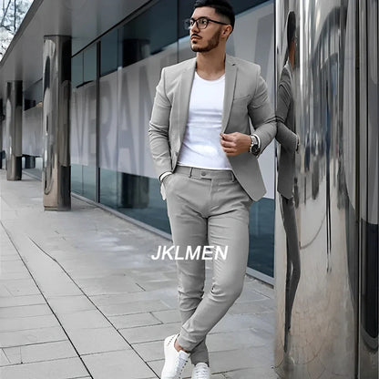Gray Men’s 2 Piece Suit - Summer Casual Blazer & Pants Set for Wedding, Formal Events and Groom Style XS-5XL