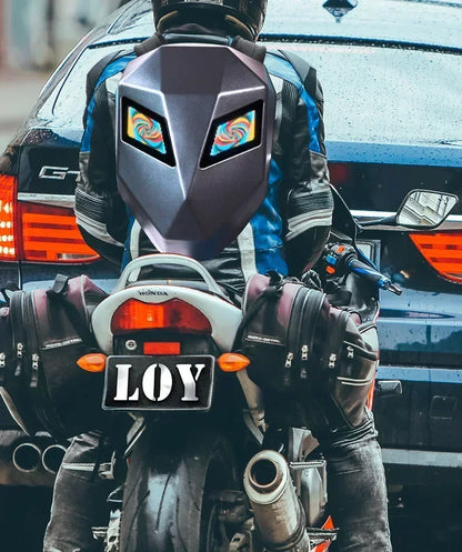 LOY LED Knight Cycling Backpack - Waterproof Motorcycle Helmet Bag with Bluetooth APP Control, Hard Shell Laptop Bag with LED Lights