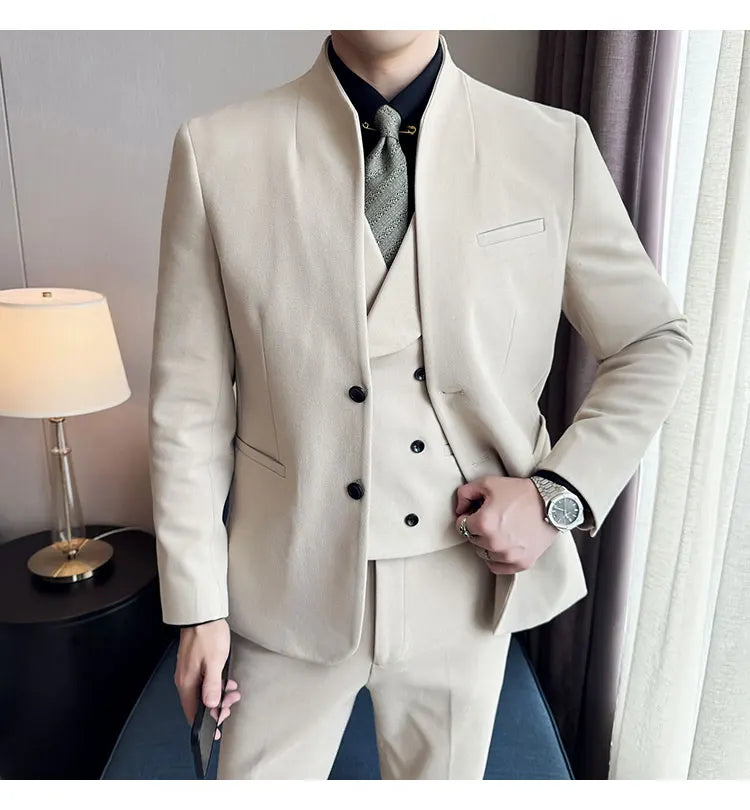 Korean Style Slim Fit Men's Wool Blazer Two-Piece Business Suit – Formal Elegant Set (M to 5XL)