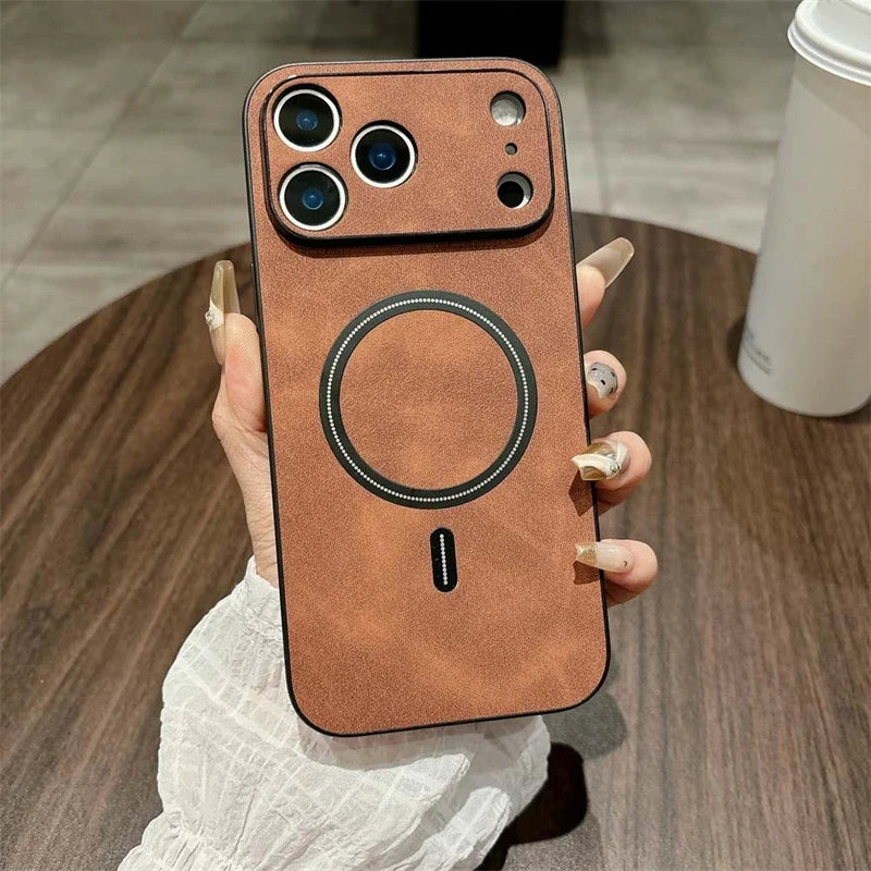 MagSafe Leather Shockproof Phone Case - Magnetic Wireless Charging Cover for iPhone 11, 12, 13, 14, 15, 16 & 17 Series