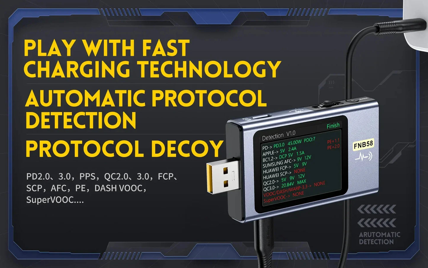 FNB58 USB Tester Voltmeter – TYPE-C Fast Charge Detection, Ammeter, Capacity & Ripple Measurement Tool