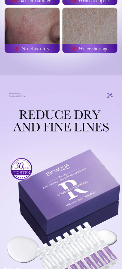 30pcs BIOAQUA Retinol Vitamin C Hyaluronic Acid Serum — Moisturizing, Firming, Hydrating Facial Essence for Skin Care