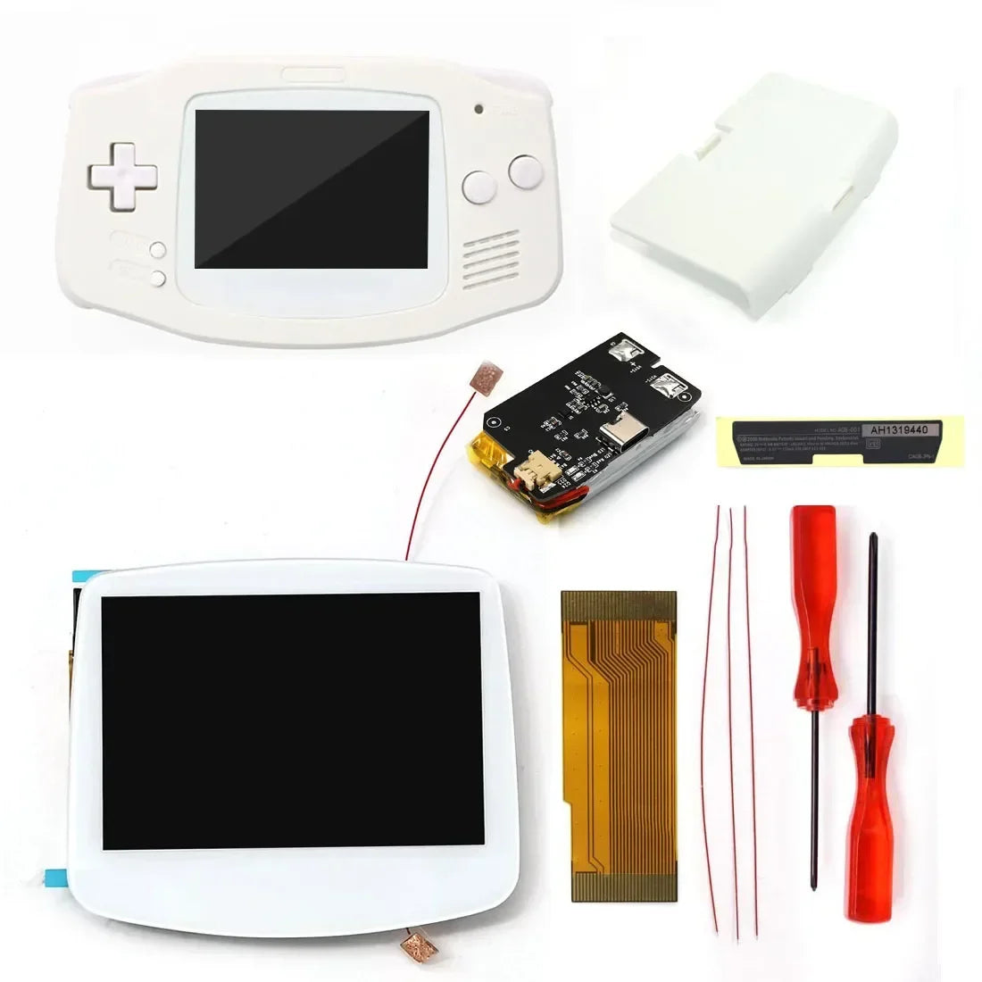 GBA V5 Laminated IPS LCD Backlight Kit – Built-In 1800mAh Rechargeable Battery with Type-C Port for Game Boy Advance