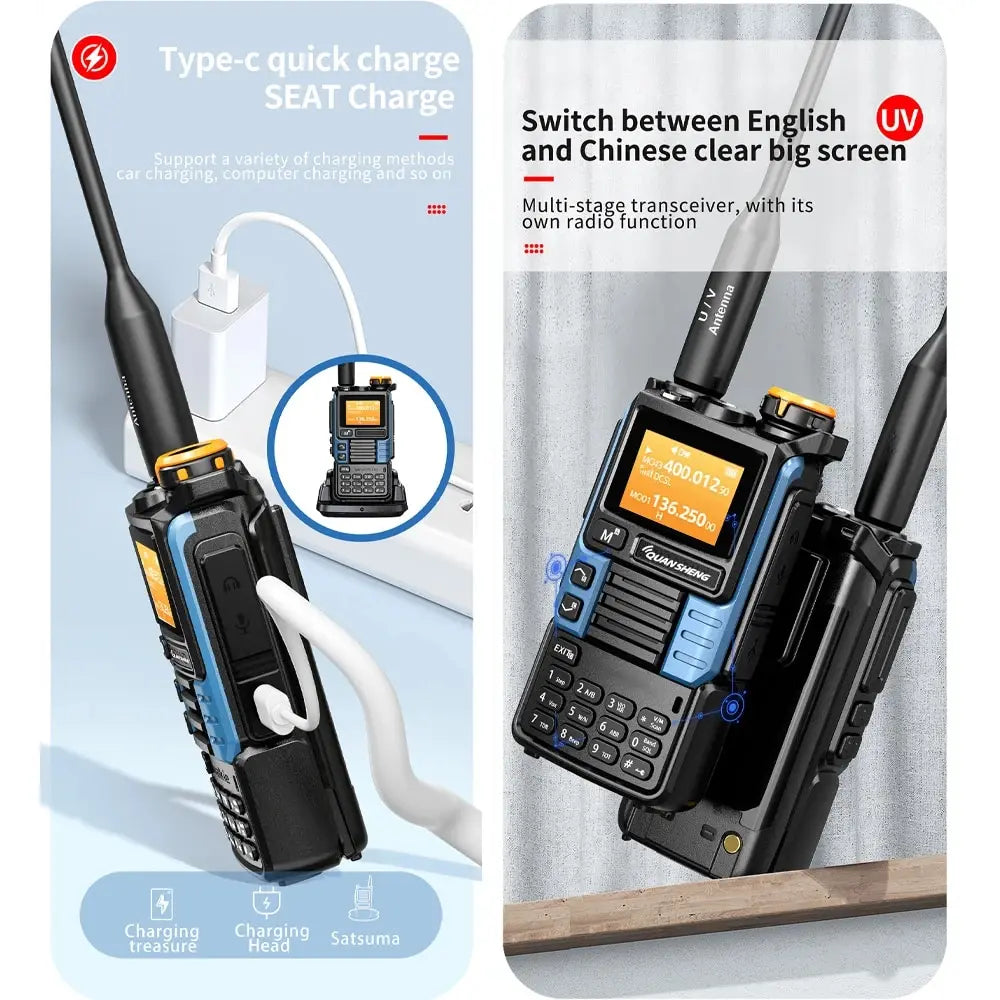Quansheng UV-K6 Upgrade UV-K5 Interphone – 5W Air Band Radio, UHF/VHF, DTMF, FM Scrambler, NOAA Wireless Frequency with Type-C Charging