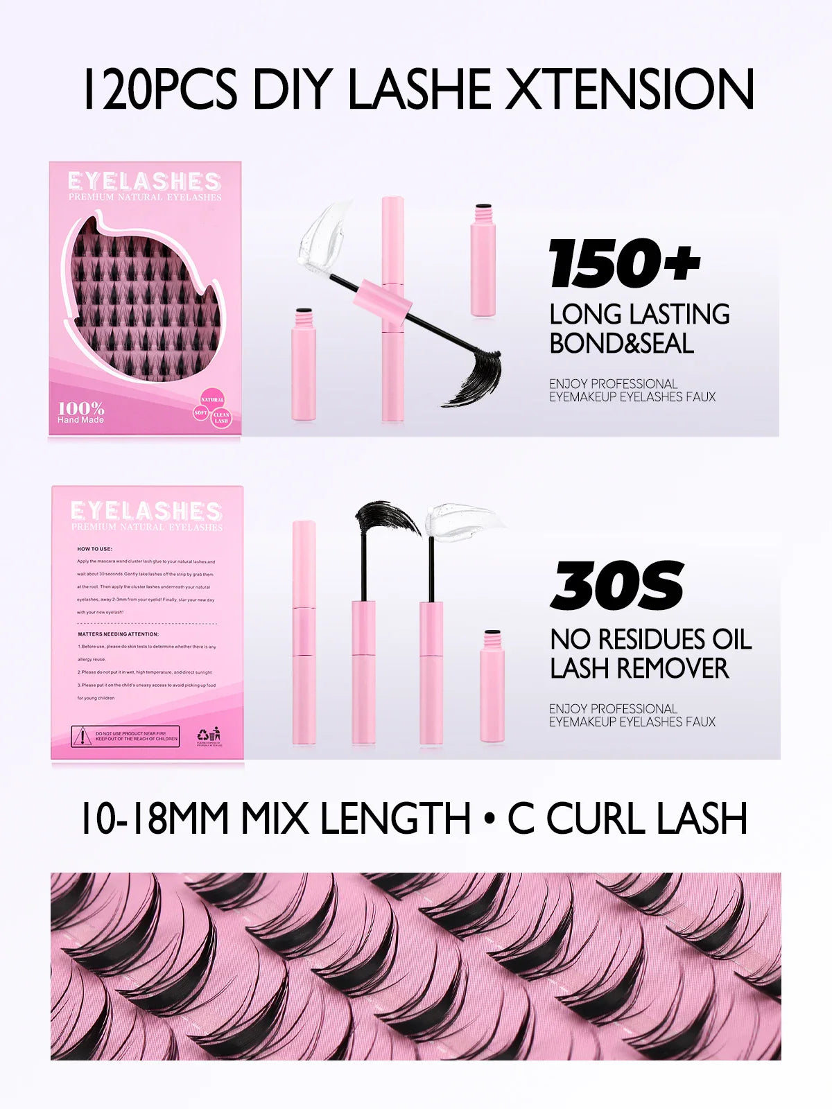 GROINNEYA Eyelash Clusters Kit – DIY Lash Extension with Bond & Seal, Waterproof Strong Hold & Tweezers