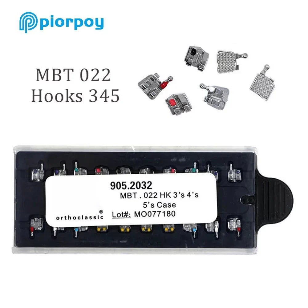PIORPOY 20Pcs Orthodontic Metal Brackets - MIM Monoblock Roth MBT Dental Braces Kit with Hooks for Teeth Alignment