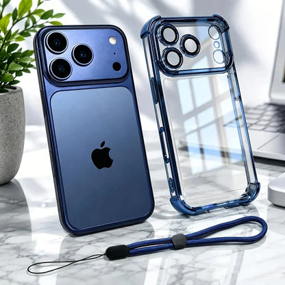 Luxury Clear Shockproof iPhone Case - Wrist Strap, Lens Protector & Protective Cover