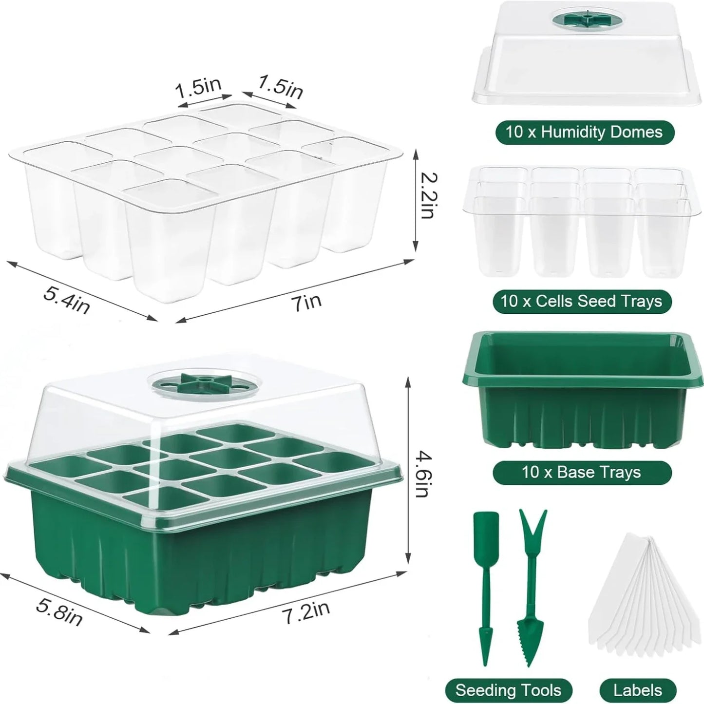 10-Pack Seed Starter Trays with Vent Holes – 12-Grid Mini Greenhouse Planting Kit for Seed Growing & Cultivation