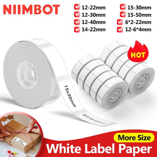 Niimbot D11/D110/D11H/D110M Label Sticker Paper, Self-Adhesive Waterproof Pure White Thermal Printer Labels for Home & Office Use