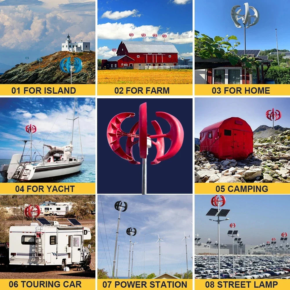 3000W Vertical Wind Turbine – 12V/24V/48V Small Windmill with 220V Output for Home & Farm, Includes MPPT Controller